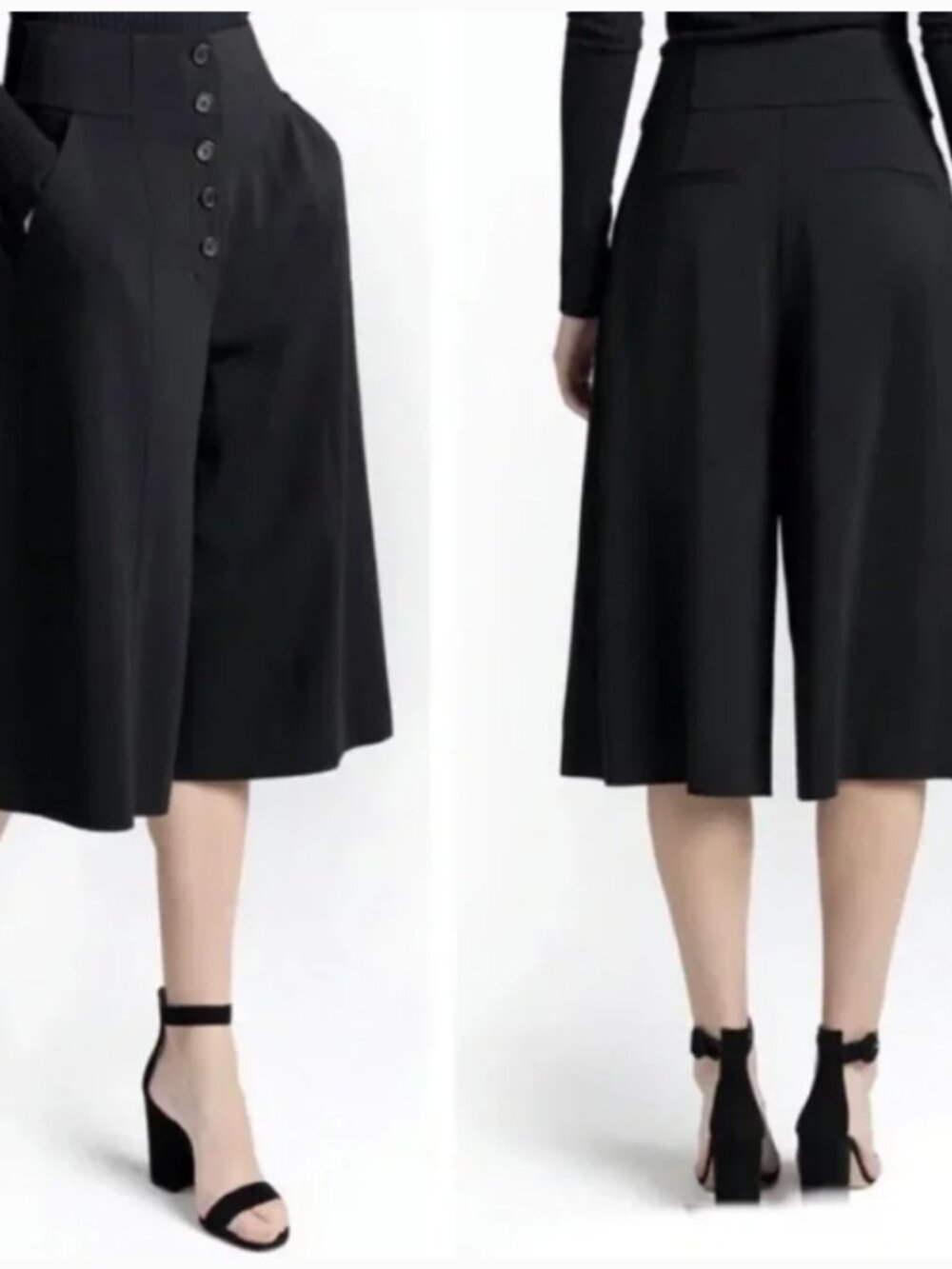 A.L.C. Roy Gaucho Culottes Bermuda Shorts Button-Fly Wide-Leg High-Rise Size 8
